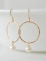 Gold Hammered Hoops with Pearl Earrings